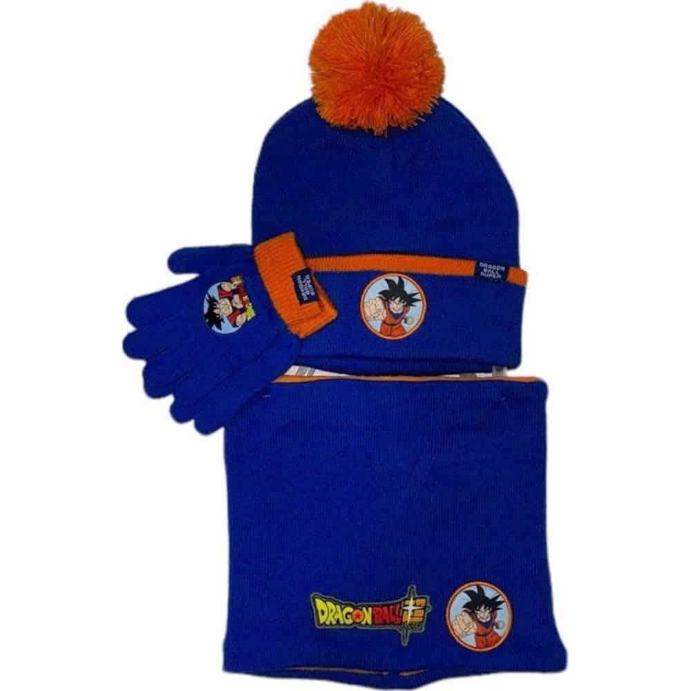 Dragon-Ball-Z-snood-glove-hat Σετ παιδικού χειμερινού εξοπλισμού Dragon Ball Z με σκουφί, γάντια και λαιμό σε μπλε-πορτοκαλί χρώμα
