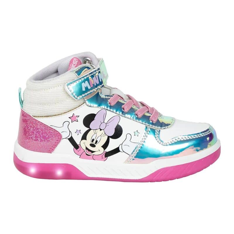 Παιδικά αθλητικά Minnie Mouse με φωτάκια LED – λευκά sneakers Disney με ροζ λεπτομέρειες για κορίτσια