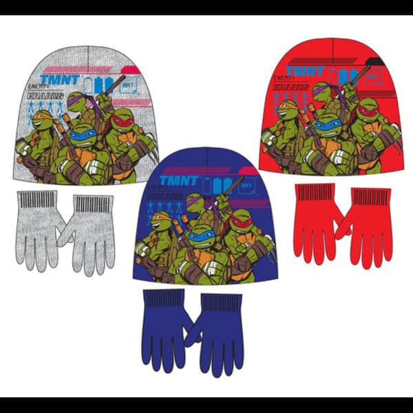 Σετ σκούφος & γάντια για παιδιά με Χελωνονιντζάκια (Ninja Turtles), σε μπλε, κόκκινο και γκρι – ιδανικό για τον χειμώνα | oneforalls.gr