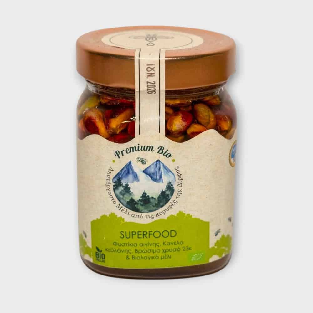 Biologiko superfood me meli (3) Superfood με Μέλι, Φιστίκια Αιγίνης & Χρυσό 23Κ – Premium Δύναμη - Image 1