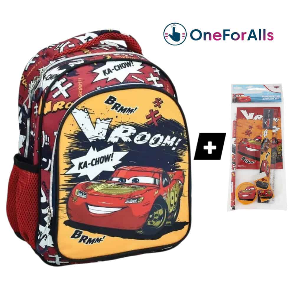 Cars_roaring_dwro_set Cars Τσάντα Νηπιαγωγείου Με Δώρο Σετ Γραφής - Image 1