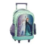 Σχολική τσάντα τρολεϊ Frozen πράσινη με Έλσα & Άννα, 2 θήκες A4 και ροδάκια-παγοκρυστάλλους.