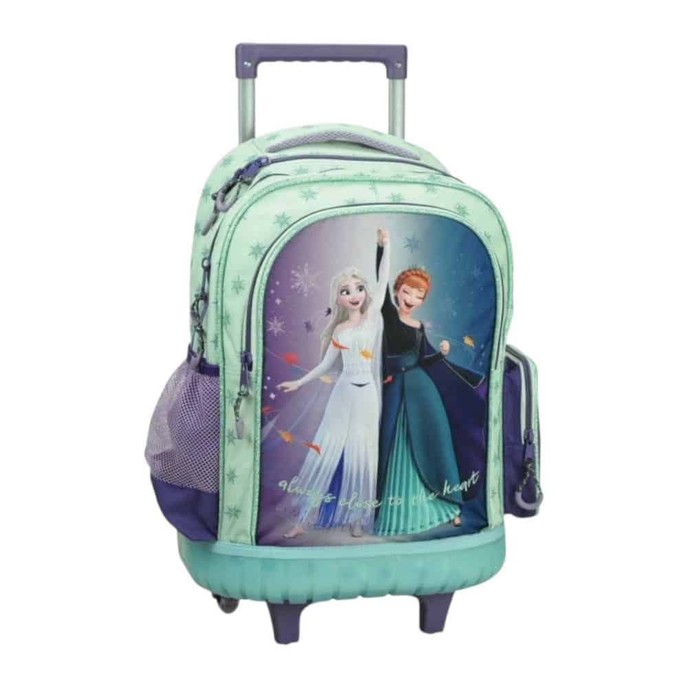 Frozen_tsanta_troley_dimotikou Σχολική τσάντα τρολεϊ Frozen πράσινη με Έλσα & Άννα, 2 θήκες A4 και ροδάκια-παγοκρυστάλλους.