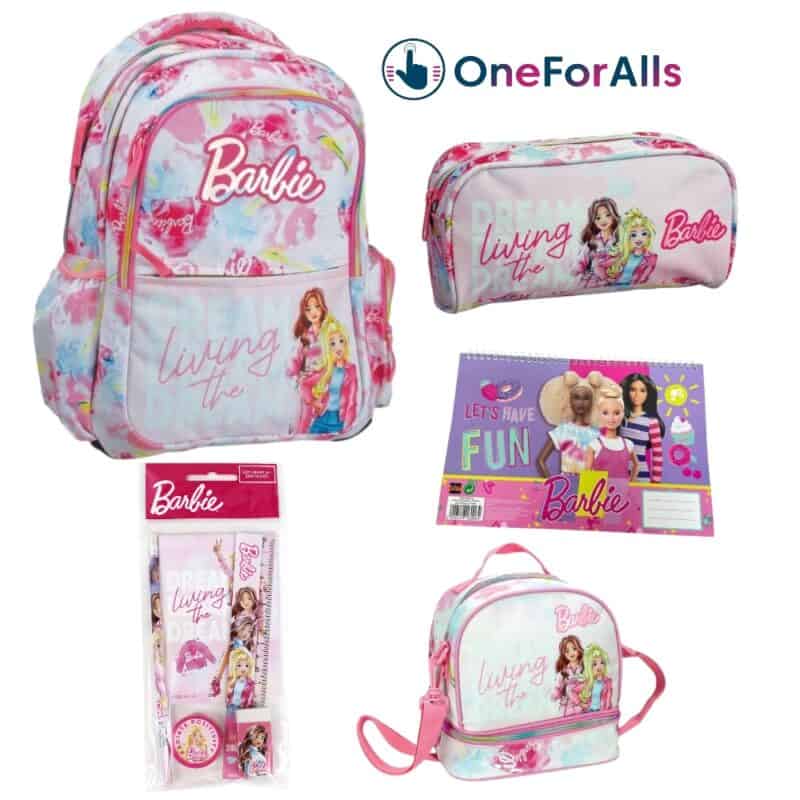 Barbie Paints σχολικό σετ για κορίτσια Δημοτικού με τσάντα τρόλεϊ, κασετίνα και lunch bag