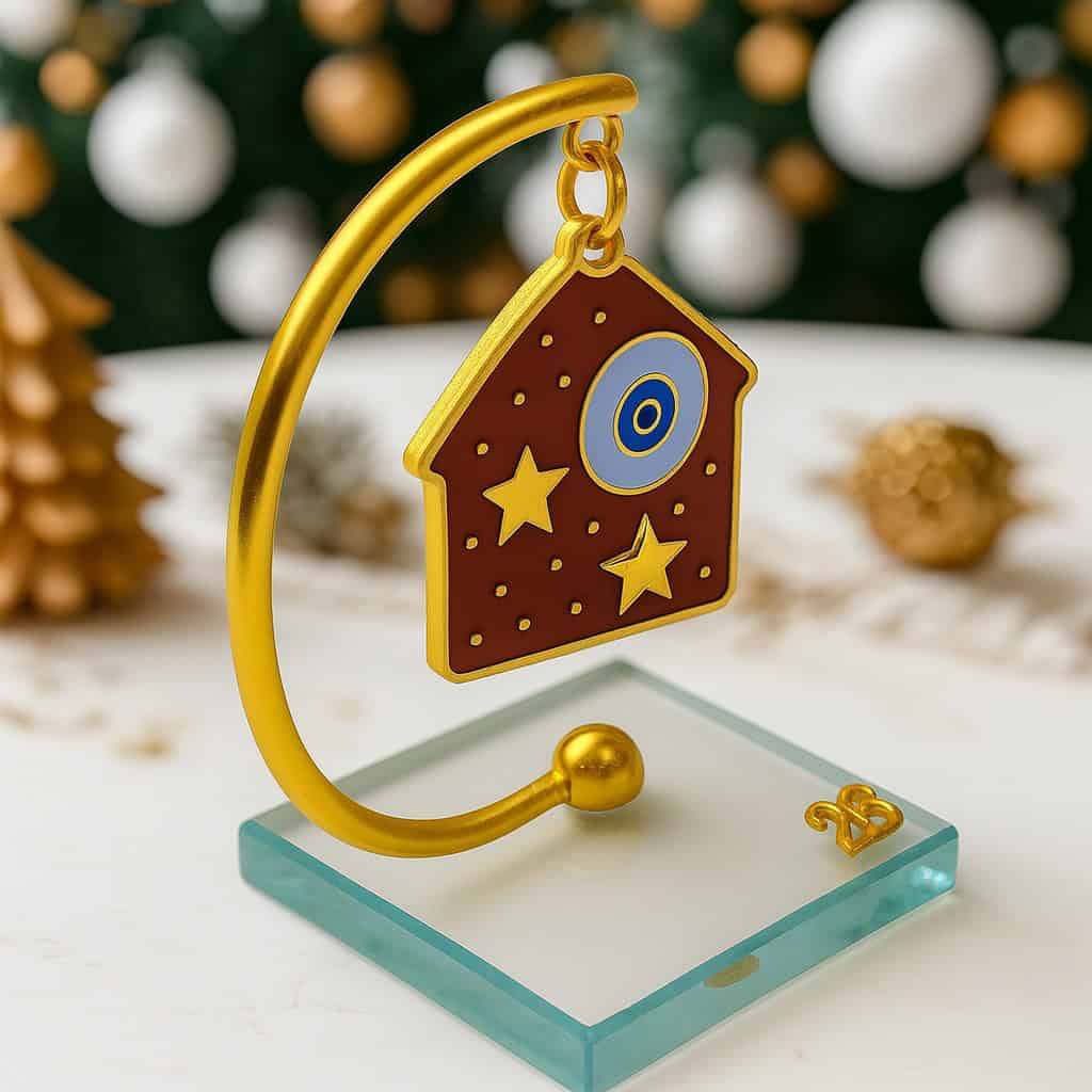 gourd se gialini vasi spitaki mataki 2026 επιτραπέζιο γούρι σπίτι με ματάκι 2026 σε γυάλινη βάση