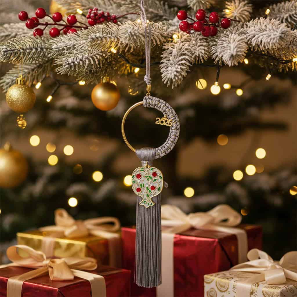 kremasto_gouri_gkri_2026 Κρεμαστό Γούρι 2026 Ρόδι Γκρι - Image 1