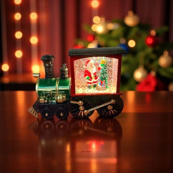 Χριστουγεννιάτικο διακοσμητικό τρενάκι με φωτισμό LED και εφέ χιονόπτωσης με Άγιο Βασίλη
