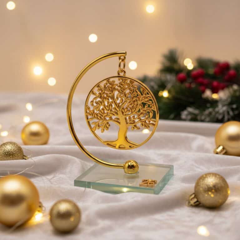 επιτραπέζιο γούρι δέντρο ζωής 2026 με γυάλινη βάση και χρυσό πλαίσιο