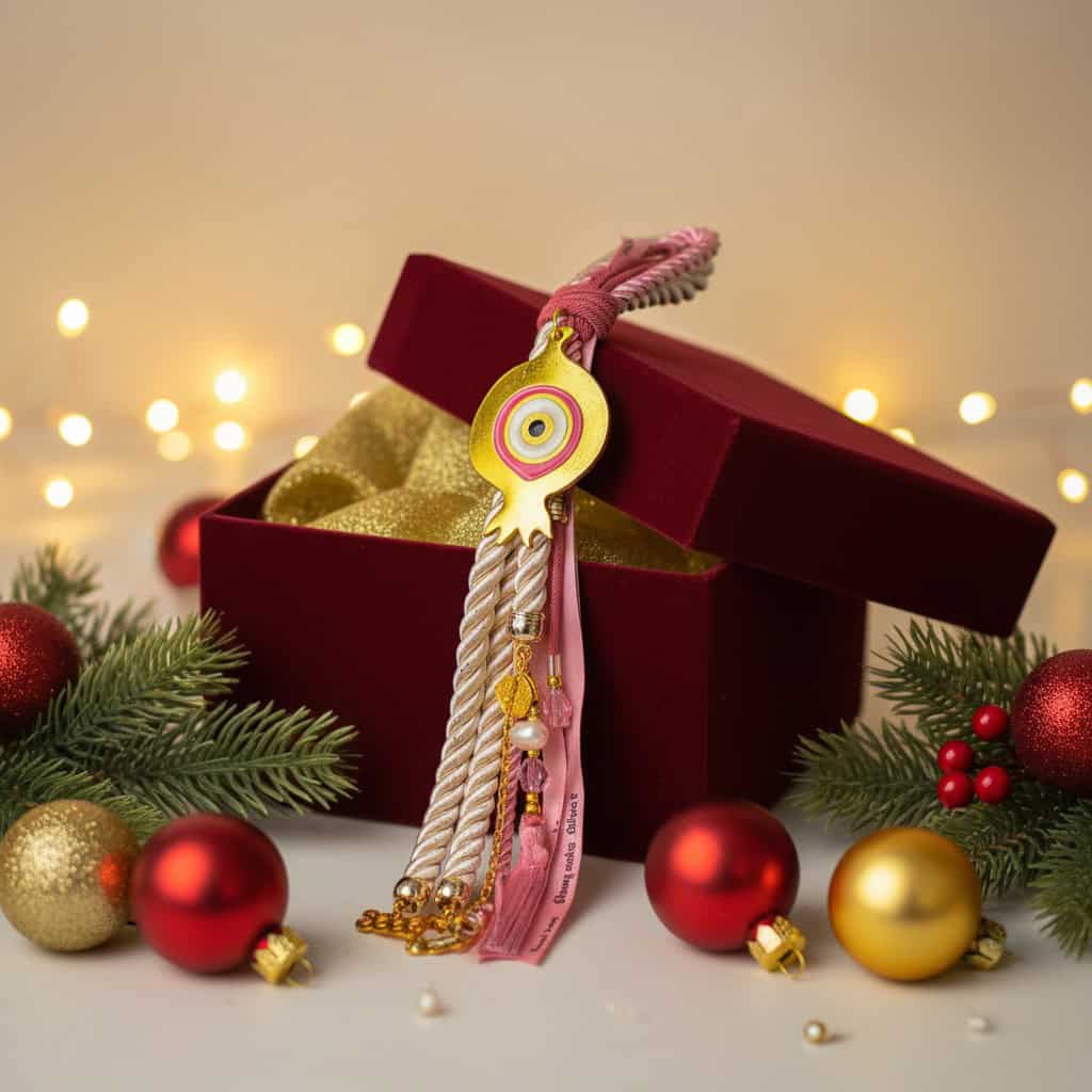 gouri-2026-roz-rodi-kremasto-veloudino-kouti-oneforallsgr Γούρι 2026 ροζ ρόδι κρεμαστό με κορδόνια και βελούδινο κουτί δώρου