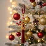 κρεμαστό γούρι καράβι 2026 σε χρυσό και κόκκινο με μάτι και φούντα