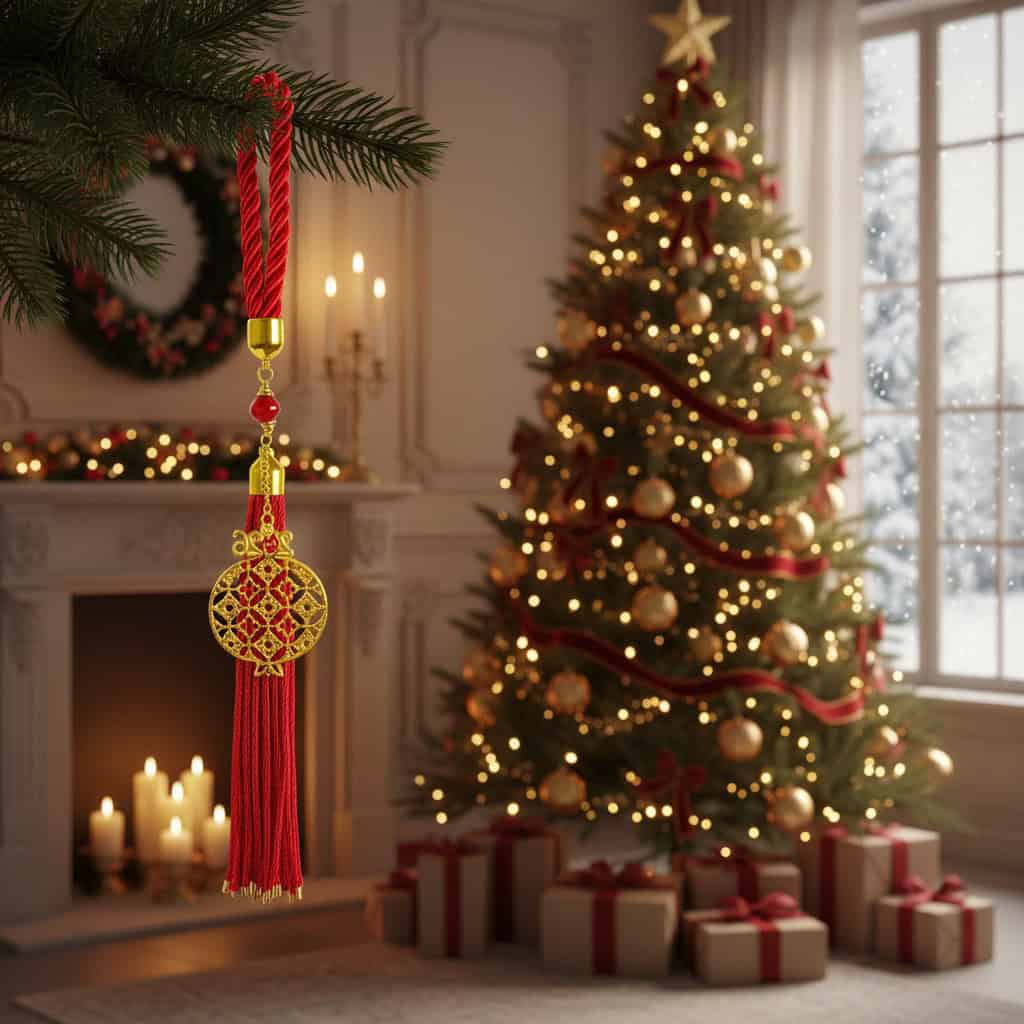 1764805569929 Κρεμαστό Γούρι 2026 με χρυσό Ρόδι και κόκκινη φούντα