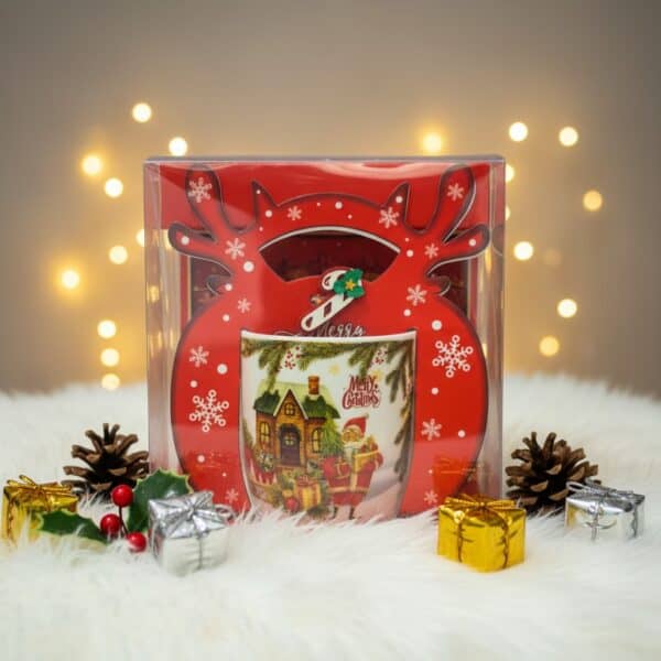 χριστουγεννιάτικη κούπα Merry Christmas σε κόκκινη συσκευασία τάρανδος