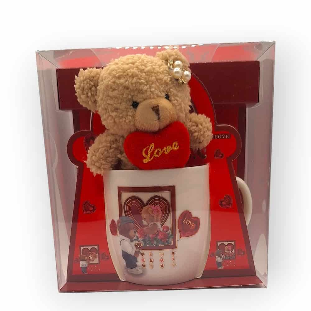 Κούπα με Αρκουδάκι LOVE Σετ δώρου Αγίου Βαλεντίνου με κούπα και λούτρινο αρκουδάκι LOVE σε συσκευασία δώρου