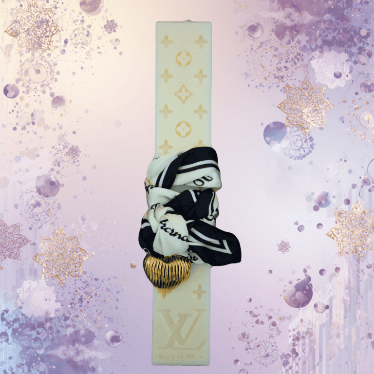 premium λαμπάδα wax melt γαλλική βανίλια με μαντήλι και χρυσή καρδιά