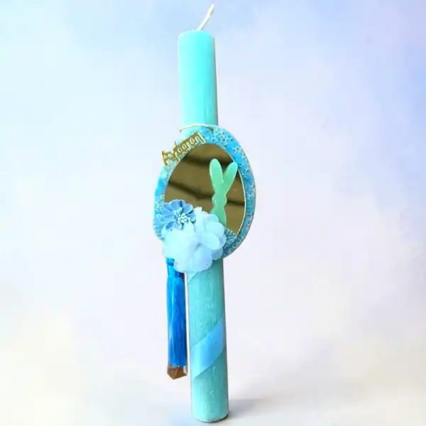 χειροποίητη πασχαλινή λαμπάδα αγάπη με λαγουδάκι oneforalls