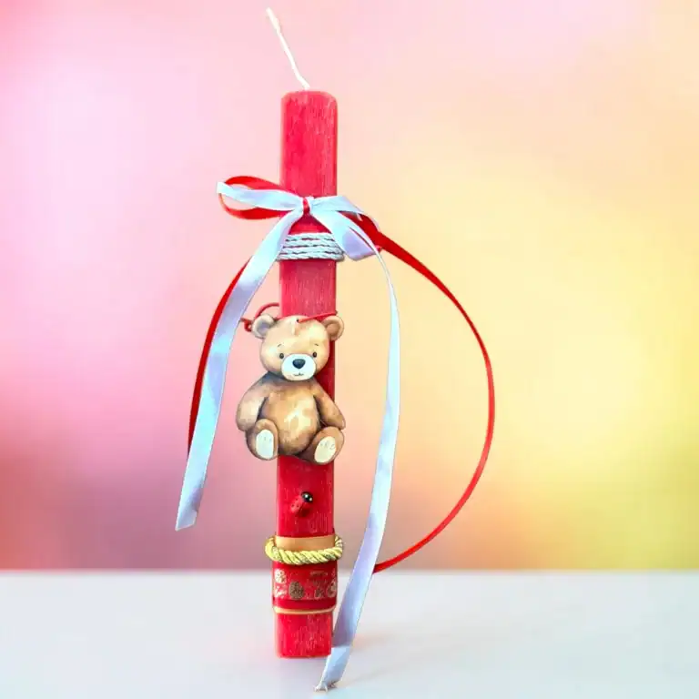 χειροποίητη πασχαλινή λαμπάδα με αρκουδάκι oneforalls