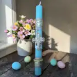 πασχαλινή λαμπάδα με σταυρό κόσμημα χειροποίητη oneforalls