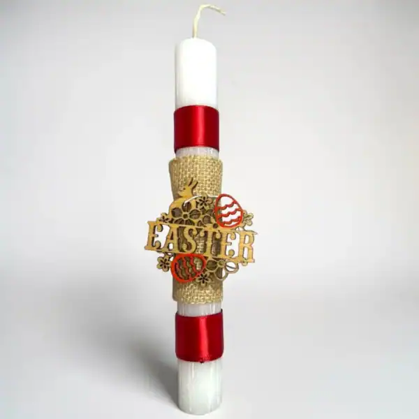 χειροποίητη πασχαλινή λαμπάδα easter με ξύλινο διακοσμητικό oneforalls