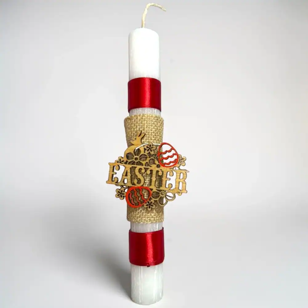 lampada_easter_oneforallsgr χειροποίητη πασχαλινή λαμπάδα easter με ξύλινο διακοσμητικό oneforalls