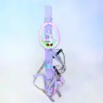 χειροποίητη πασχαλινή λαμπάδα με λαγουδάκι και λιλά κορδέλες oneforalls