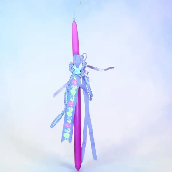 πασχαλινή λαμπάδα με λαγουδάκι και πασχαλινές κορδέλες oneforalls