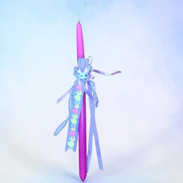 πασχαλινή λαμπάδα με λαγουδάκι και πασχαλινές κορδέλες oneforalls