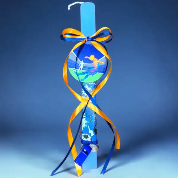 χειροποίητη πασχαλινή λαμπάδα ποδόσφαιρο με σφυρίχτρα oneforalls