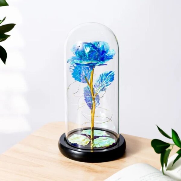 Forever Rose μπλε με LED, σε γυάλινη καμπάνα – ιδανικό ρομαντικό δώρο για γυναίκα ή διακόσμηση χώρου.