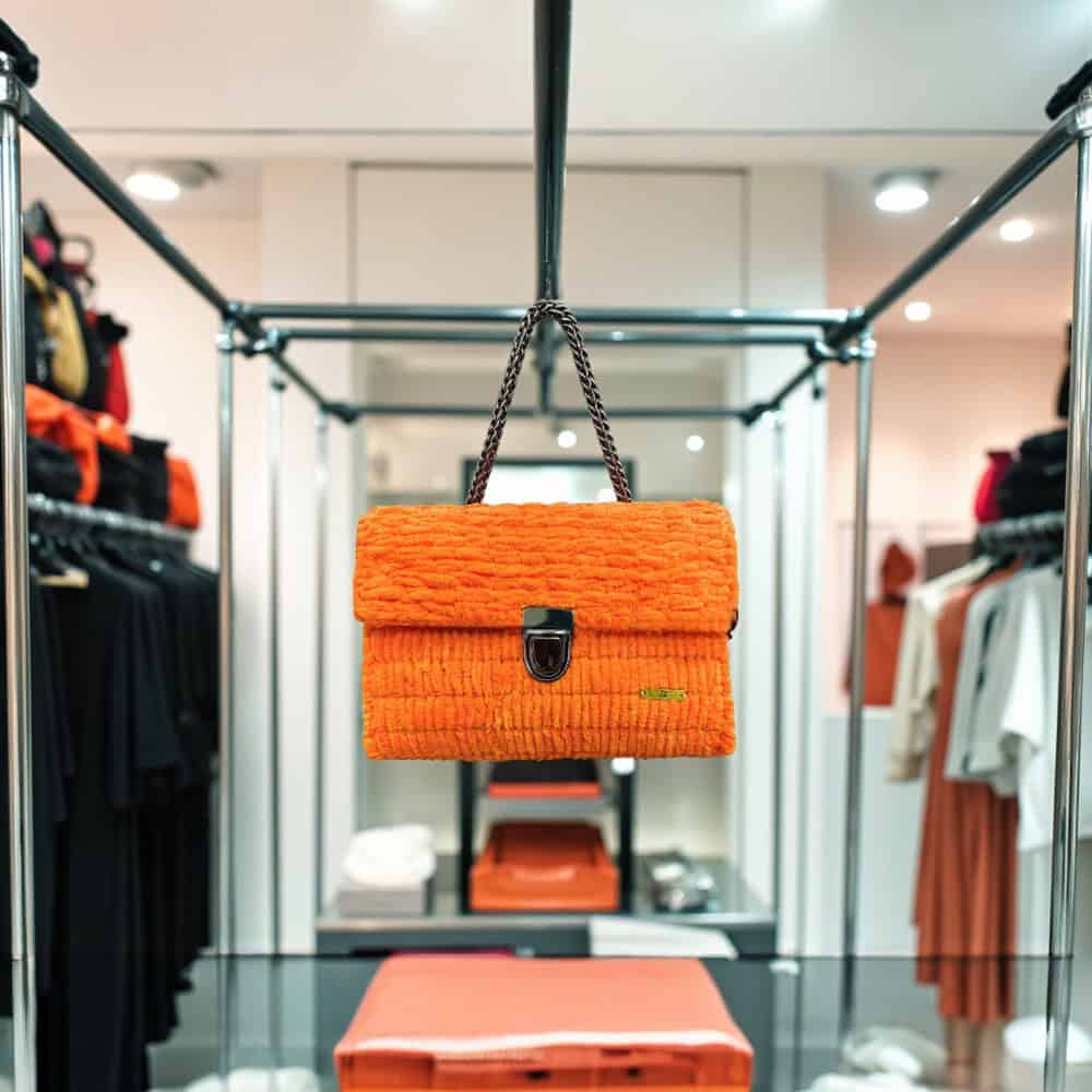 πορτοκαλί βελουτε.1000χ1000 Πλεκτή Πορτοκαλί Τσάντα - Image 1