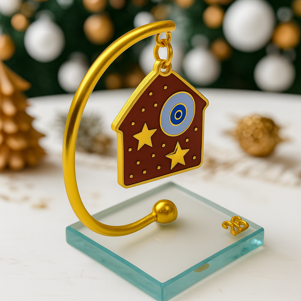 gourd se gialini vasi spitaki mataki 2026 επιτραπέζιο γούρι σπίτι με ματάκι 2026 σε γυάλινη βάση