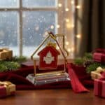 επιτραπέζιο γούρι σπίτι 2026 με γυάλινη βάση και φούντα