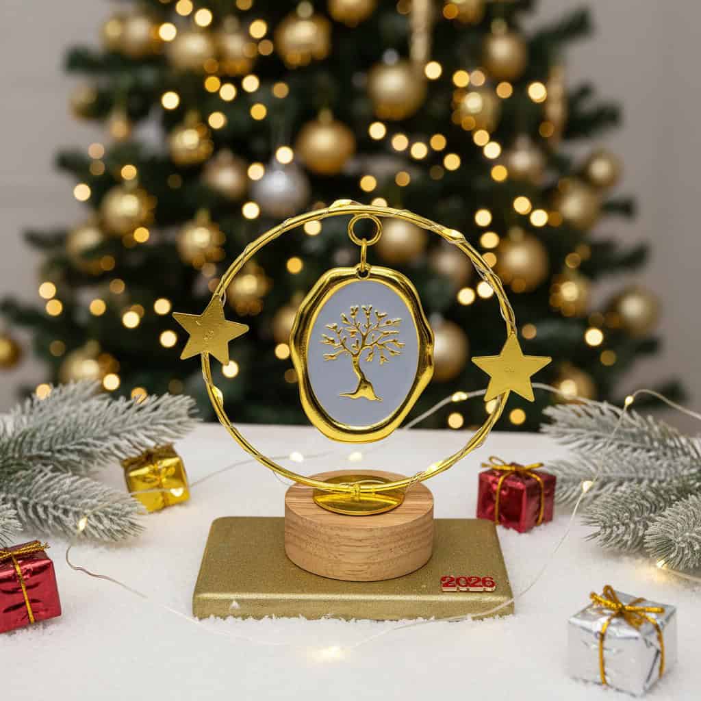 1764815891123 Γούρι 2026 Δέντρο Ζωής Χρυσό Στεφάνι με φωτισμό - Image 1