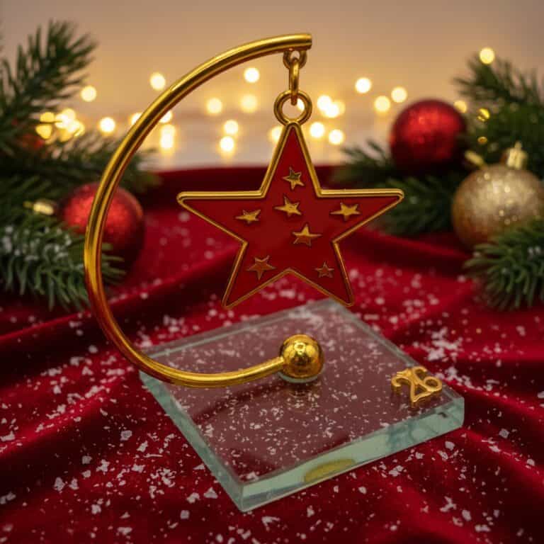 επιτραπέζιο γούρι αστέρι 2026 με γυάλινη βάση