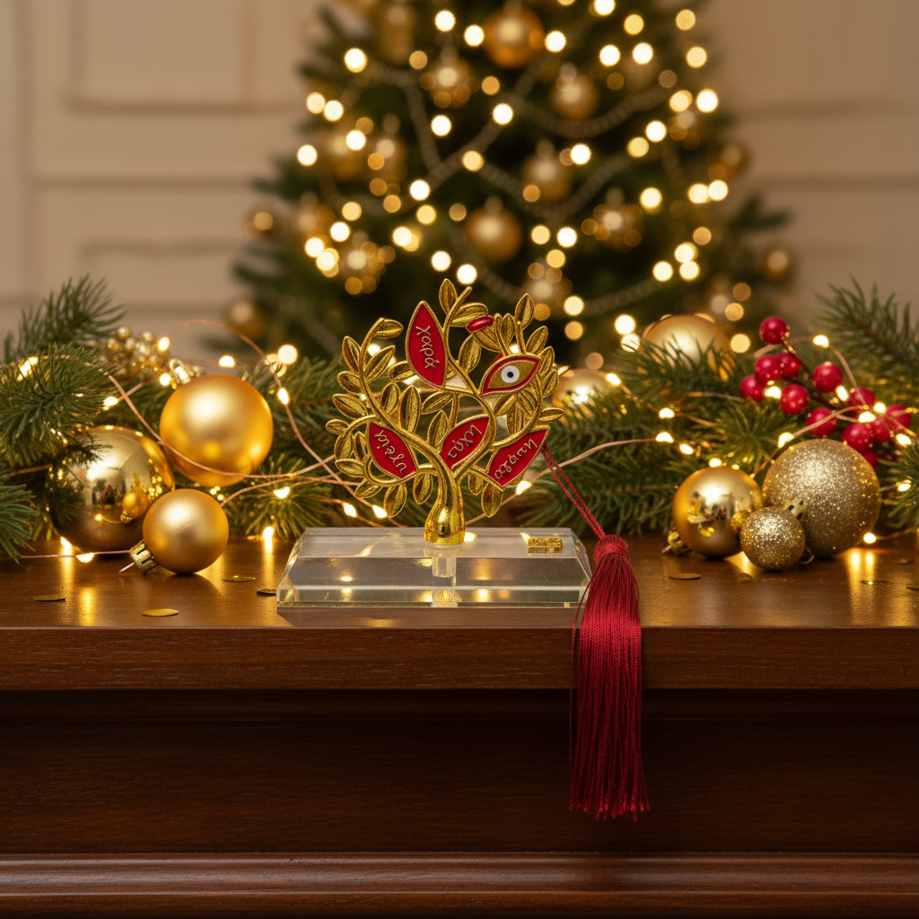 gouri_se_gyalini_vasi_dentro_zois2026 επιτραπέζιο γούρι δέντρο ζωής 2026 με γυάλινη βάση