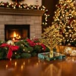 χρυσό διακοσμητικό δέντρο ελιάς 2026 σε γυάλινη βάση