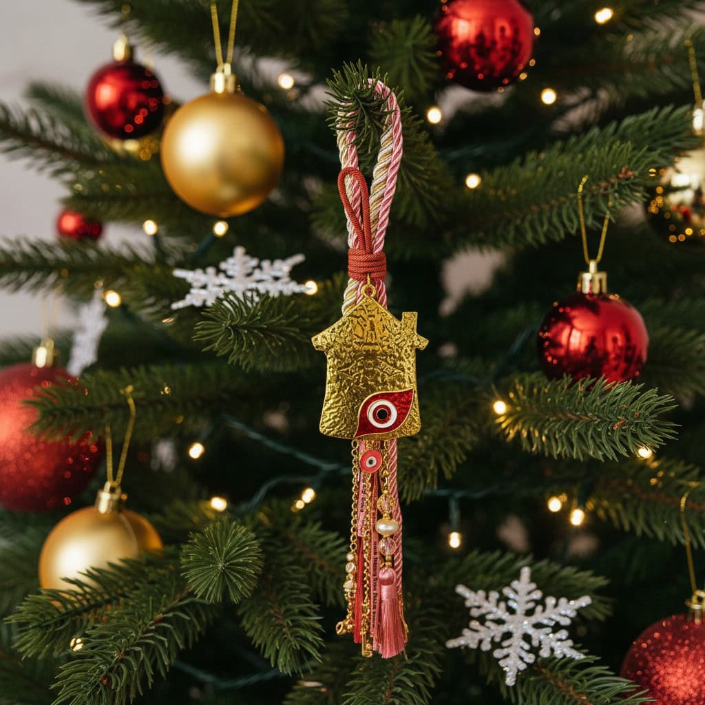 gouri-spitaki-xryso-mati-2026-oneforallsgr χειροποίητο γούρι 2026 σπιτάκι σε χρυσό με μάτι