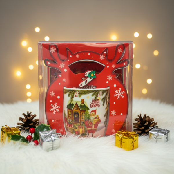 χριστουγεννιάτικη κούπα Merry Christmas σε κόκκινη συσκευασία τάρανδος